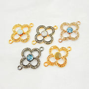 DC911. Diamond & Sterling Silver Flower Connector with Gemstone